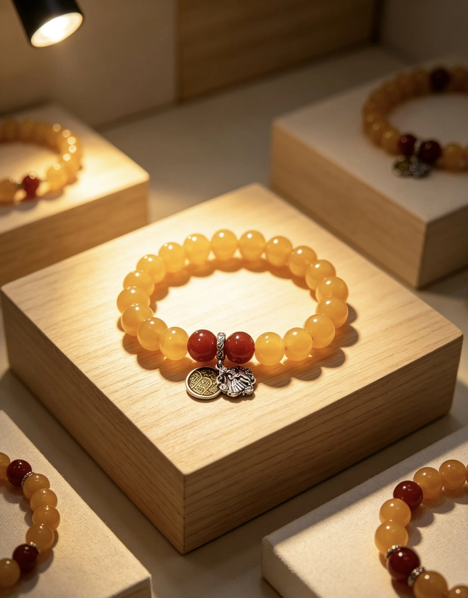 

"Yellow jasper and red agate double-layered combination | Golden Lion Guardian Spirit Five Emperors Coin Bracelet"