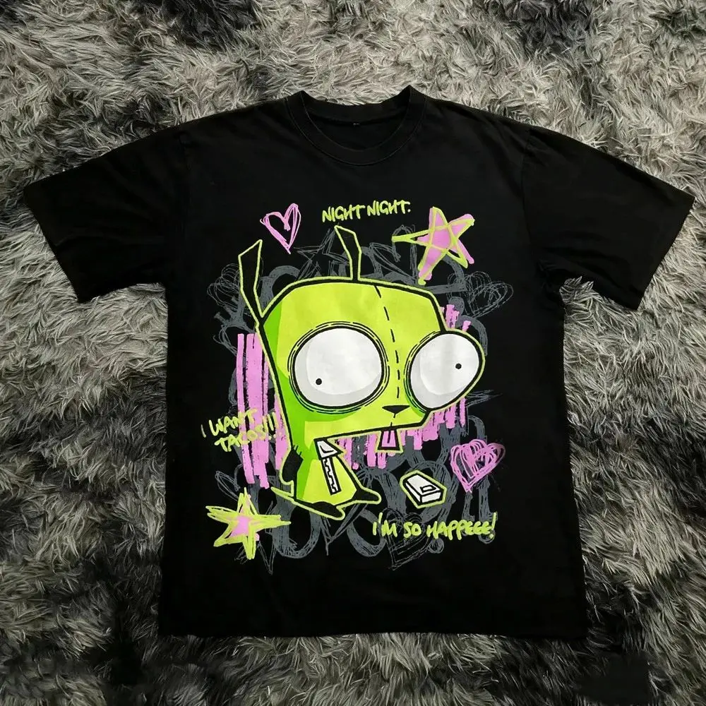 T-shirt imprimé Invader Zim, nouvelle collection été 2026, de haute qualité, style Y2K, décontracté, respirant, col rond pour homme