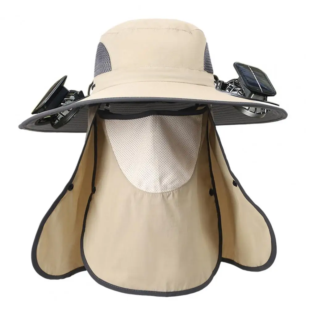 New 2025 Wide Brim Sun Hat with 2 Solar Fan Bucket Hat with Neck Flap Face Guard Adjustable Fan Hat Fishing Camping Beach