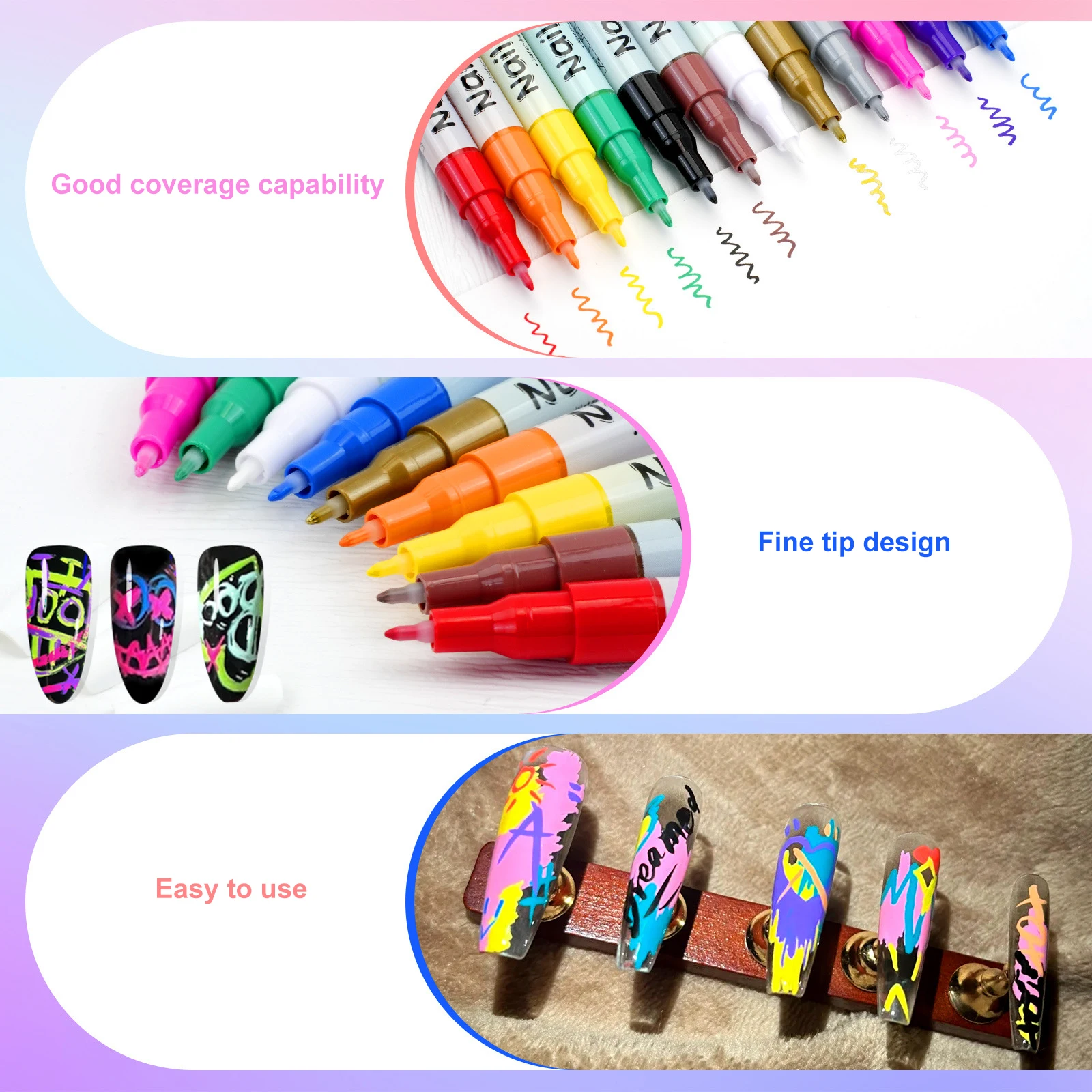 12/24 لون مسمار الفن أقلام 0.5 مللي متر مسمار البولندية أقلام رسم اللوحة نقطة بطانة الاكريليك رسمت مجموعة أقلام مقاوم للماء التجفيف السريع