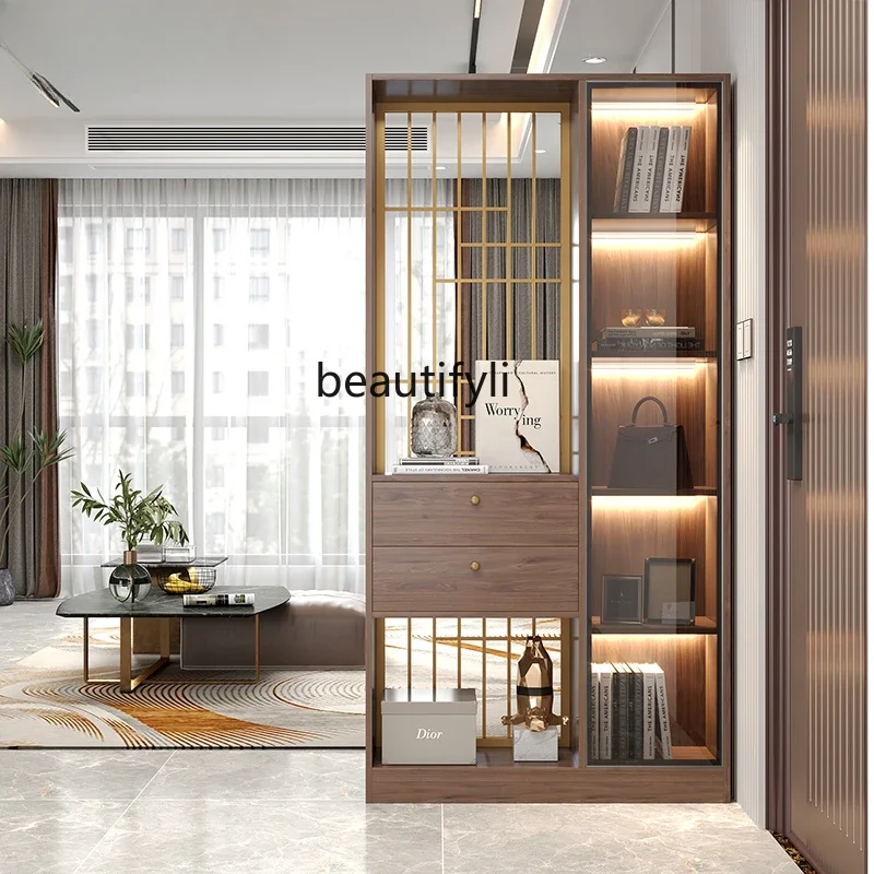 Light Luxury Iron Screen Hallway Entrance Cabinet Shoe Cabinet Integrated Living Room Storage Rack Wine Cabinet