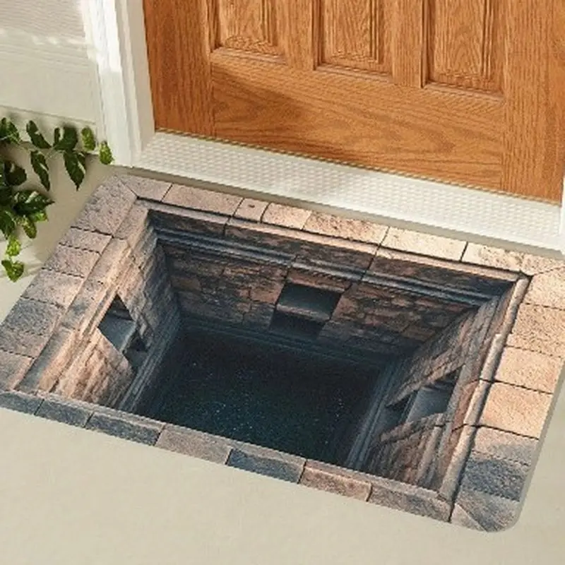 VIKAMA 3D Optical Illusion Brick Deep Pit Doormat Non Slip Rectangular Indoor Outdoor Front Entrance Funny Prank Decor Floor Rug