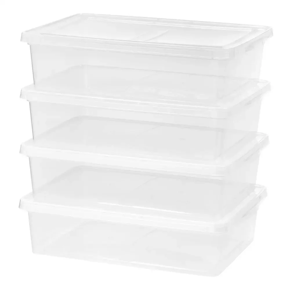 Stackable Clear Plastic Storage Bins 4 Pack 28 Qt Underbed Containers