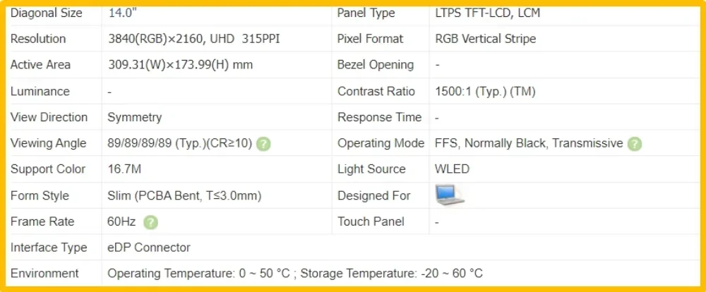 MNE001EA1-2 SD10Y68159 5D10Y68158 14 inch Laptop Display LCD Screen No-touch Slim IPS Panel 4K UHD 3840x2160 60Hz