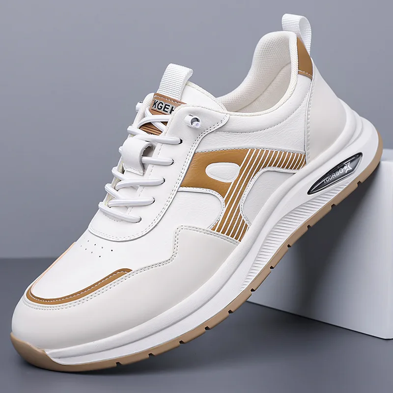 

2026 Spring Summer Cow Leather Shoes for Man Solid Color Lace Free Platform Shoes Male Fashion Casual Sports Sneakers Man