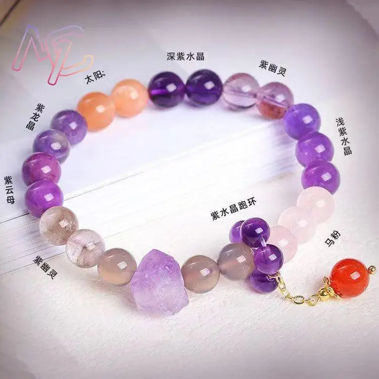 Natural Amethyst Crystal Bracelet Jewelry Luxury Beads Bangle Designer Talismans Vintage Real Jade Amulet Gifts for Women view 3