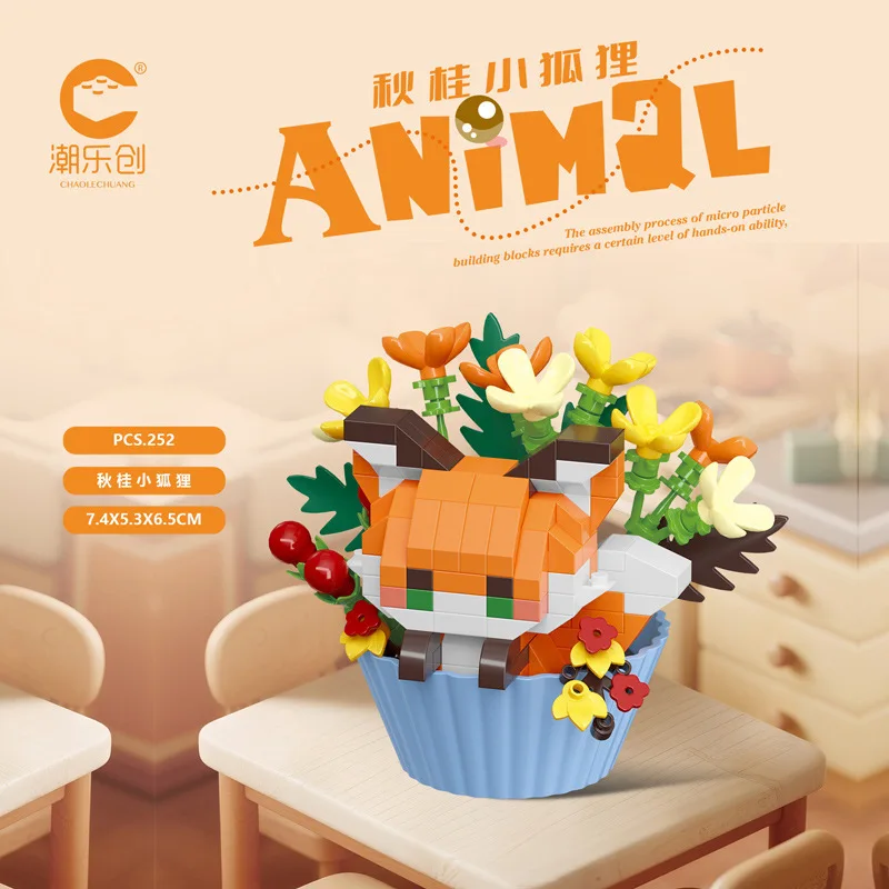 Leuke dessert kleine dieren potboeket cartoon pop panda puppy bouwsteen ornament kinderen speelgoed cadeau