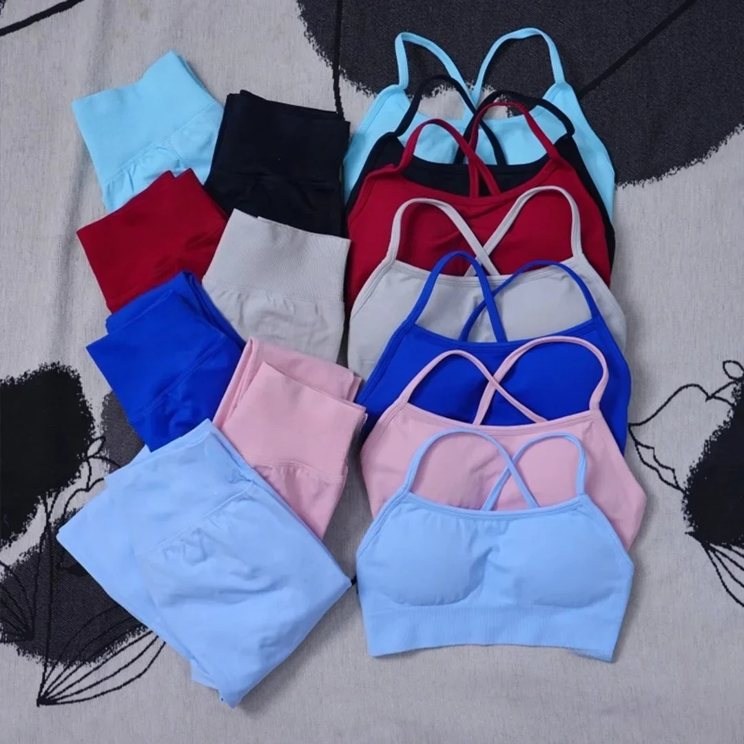 NO LOGO Yoga Set Impact Strap Bra Sports Link Gym Running Strap Underwear Seamless Bra Link Yoga Pants Set Series