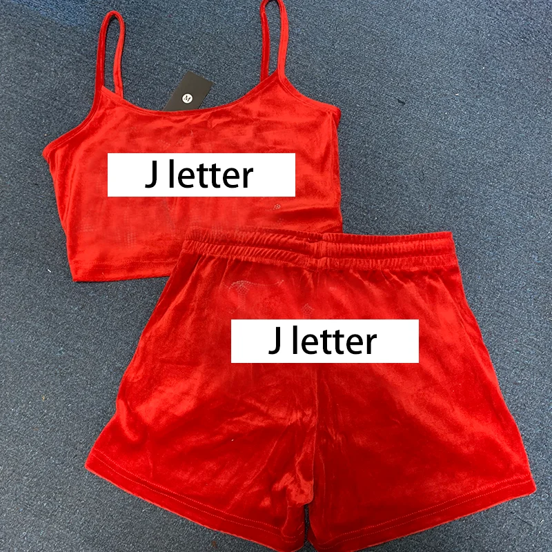 2 Piece Set Women Camisole Outfit Velvet Sleeveless Crop Top and Shorts Set Sexy Tank Top and Drawstring Shorts with Pockets Set