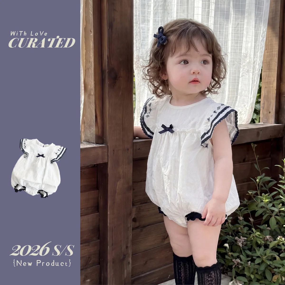 1-year-old Baby A-level Jumpsuit, Baby Thin Design College Style Bow Wrapped Fart Jacket Girls' Pure Cotton Summer Climbing Suit