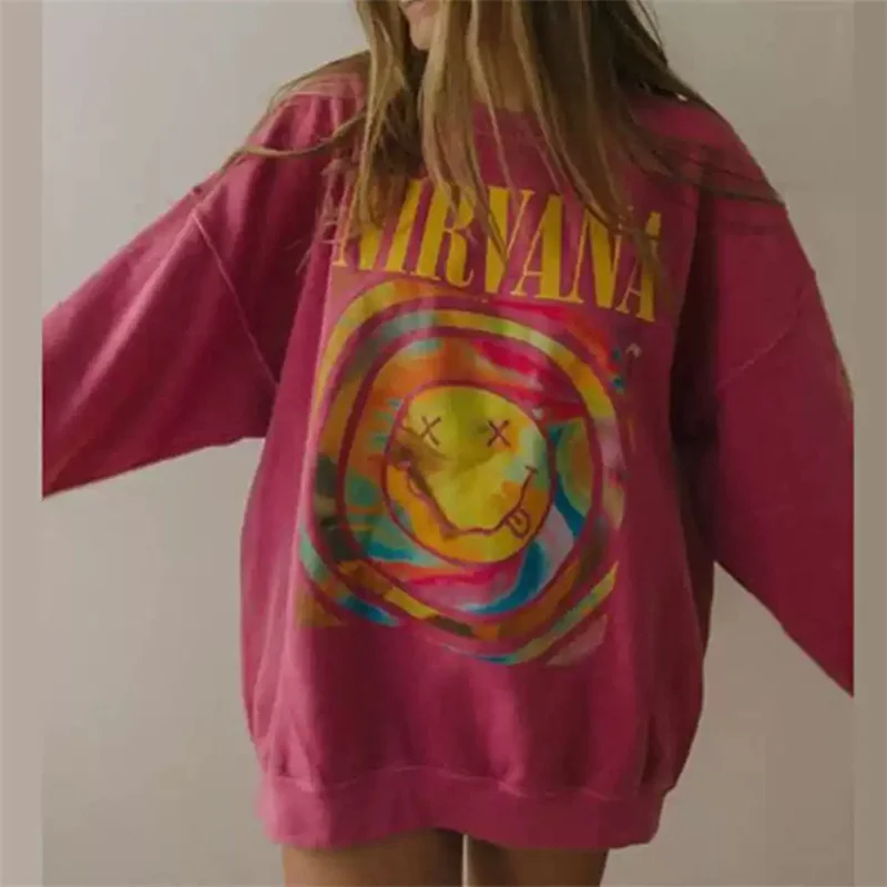 Y2k-Sudadera holgada de manga larga con estampado de dibujos animados para mujer, Jersey informal de moda Grunge de gran tamaño con cuello redondo, ropa de primavera, 2023