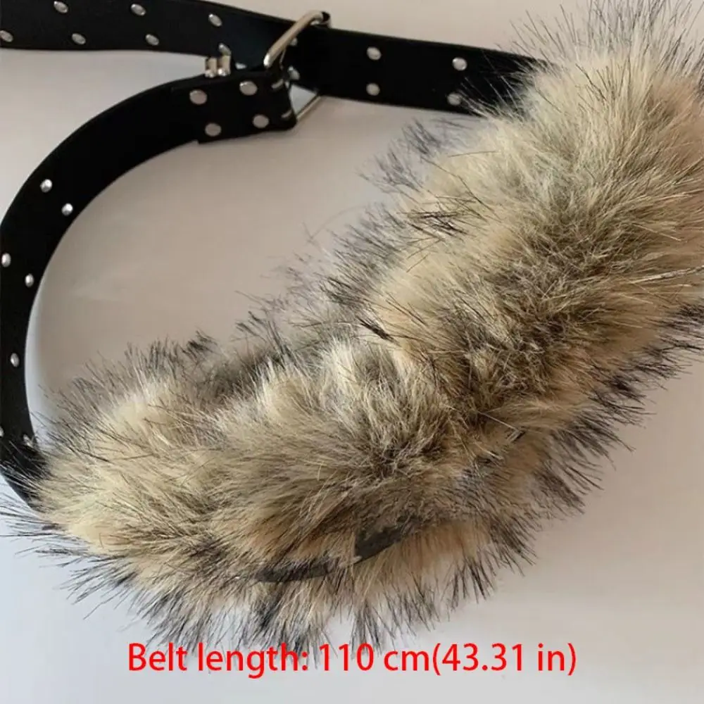 موضة بولي Leather الجلود الجلود الفراء حزام برشام فو الفراء فروي حزام الجينز ديكور تنوعا Y2K حزام فستان الديكور #6