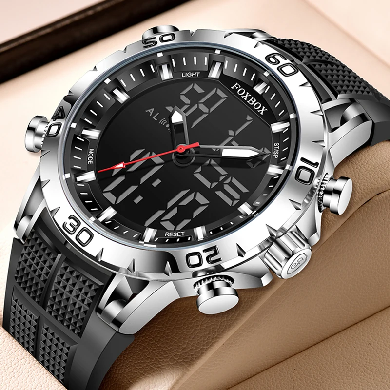ساعة FOXBOX جديدة مقاومة للماء للرجال رياضية خارجية من السيليكون مضيئة للرجال ساعة إلكترونية عسكرية عصرية Reloj Hombre