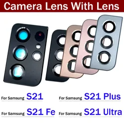 New For Samsung S21 Plus Ultra Fe Back Rear Camera Glass Lens Circle Cover Frame With Adhensive