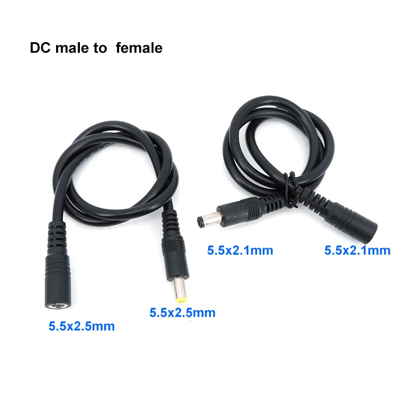 DC male to female power supply Extension connector Cable Plug Cord wire Adapter for led strip camera 5.5X2.1mm 2.5mm 12v 18awg L