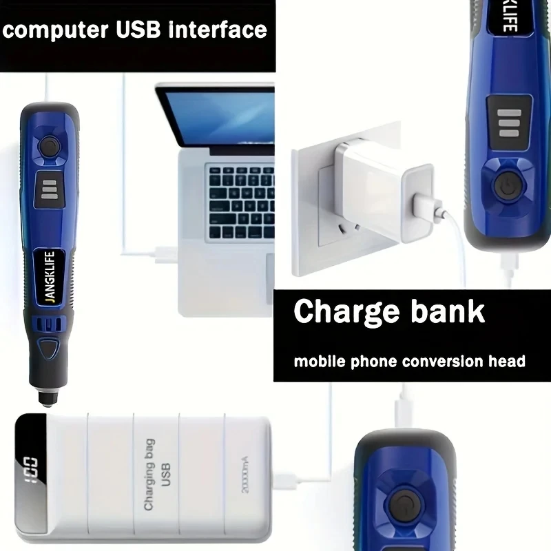 Imagem -03 - Usb Cordless Rotary Tool Kit Woodworking Gravação Pen Faça Você Mesmo para Jóias Metal Glass Mini Broca sem Fio