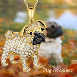 1Pc Cute Golden Pug Rhinestone Necklace Exquisite Pet Puppy Memorial Jewelry Dog Lover Holiday Birthday Gift