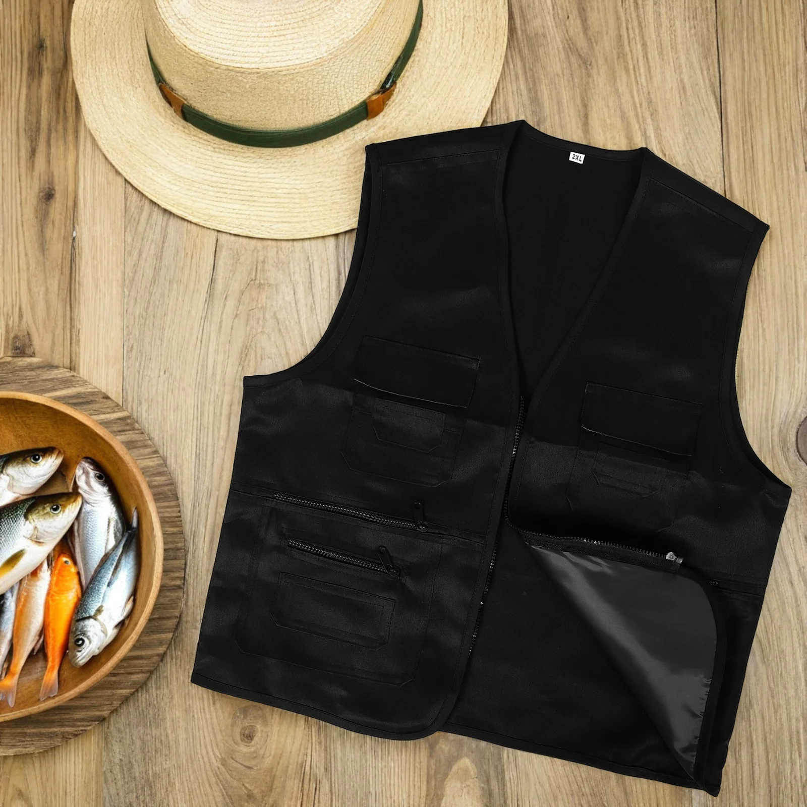 Multifunctional Fishing For Men Lightweight V-Neck Outdoor Vest With Multiple Pockets Durable Camping Hiking Travel Workwear