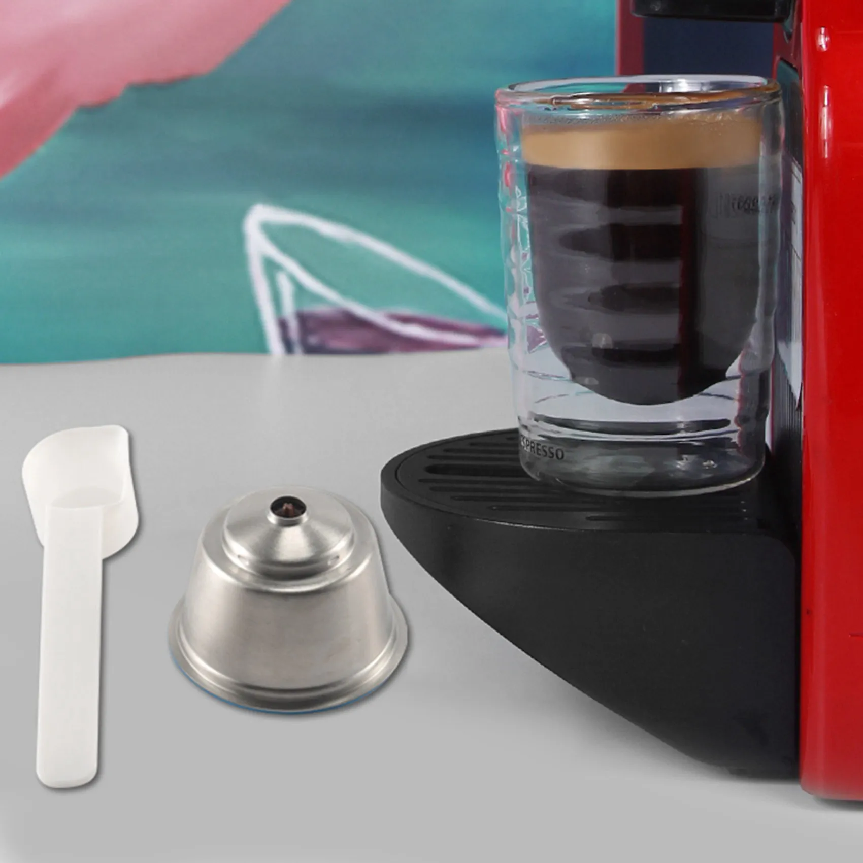 Cápsula reutilizável ABBN para Dolce-Gusto, filtro de café de aço inoxidável para conjunto Nescafé/Dolce-Gusto (com colher e escova)