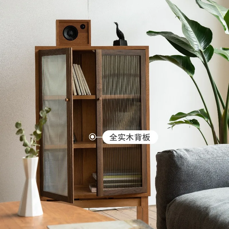 glass three-layer cabinet, black walnut cherry wood, dining room living room storage, solid wood furniture first floor
