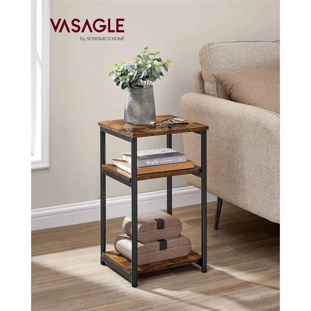 Collection - Side Table, Small End Table or Living Room, Tall Nightstand, Bedroom, Office, Bathroom, Steel, Rustic Brown and Ink