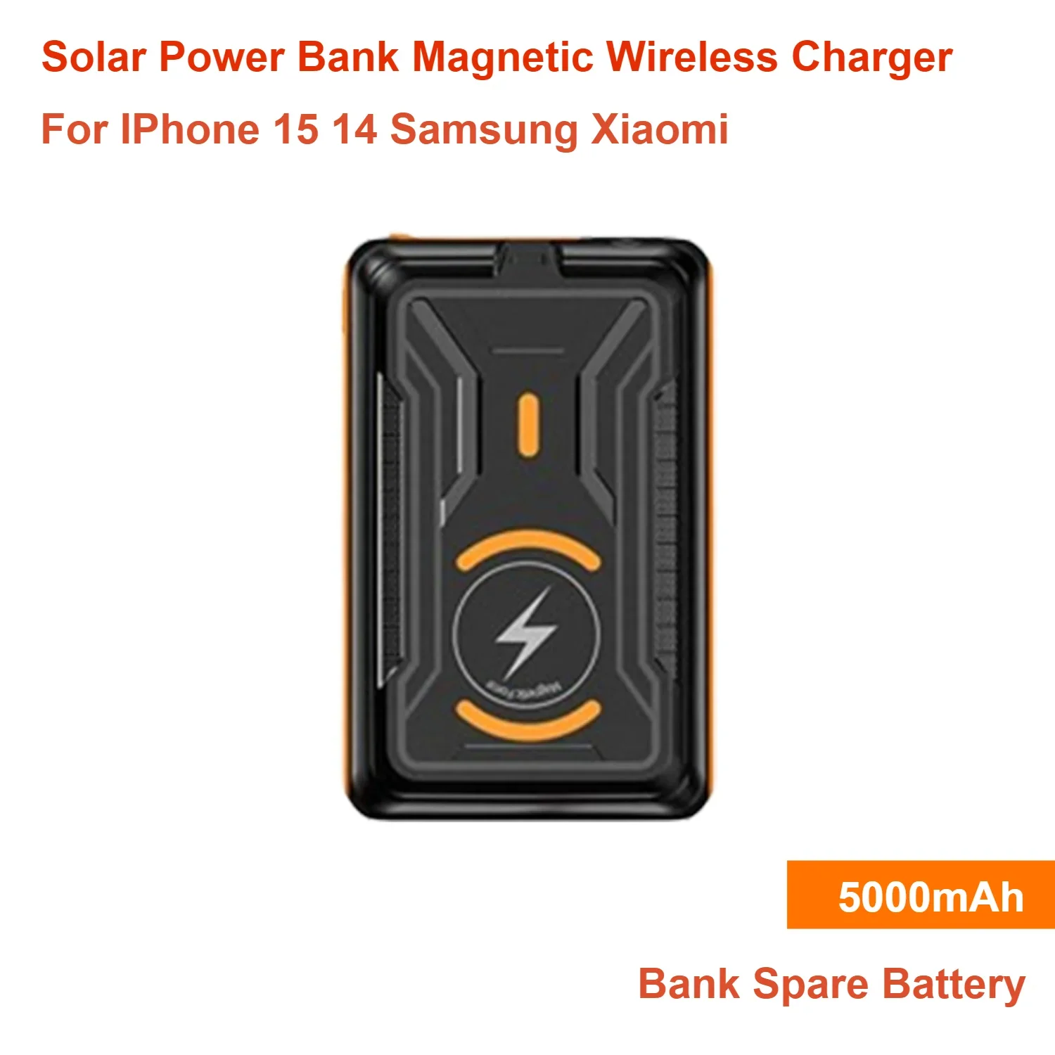 

For IPhone 15 14 Samsung Xiaomi Solar Power Bank Magnetic Wireless Charger Portable Powerbank Power Bank Spare Battery 5000mAh