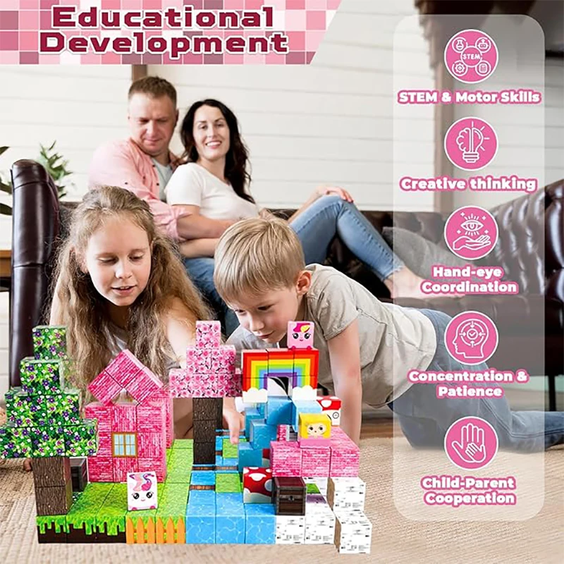 Nouveaux blocs de Construction magnétiques licorne blocs de Construction jouet Mine monde aimant Cube pour garçons filles enfant Construction bricolage modèle jouet