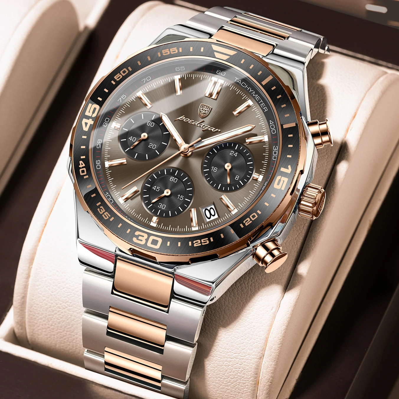 POEDAGAR Luxus Mode Herrenuhr Wasserdicht Leuchtend Quarz Sportuhr Datum Chronograph Business Herrenuhren Männliche Armbanduhr