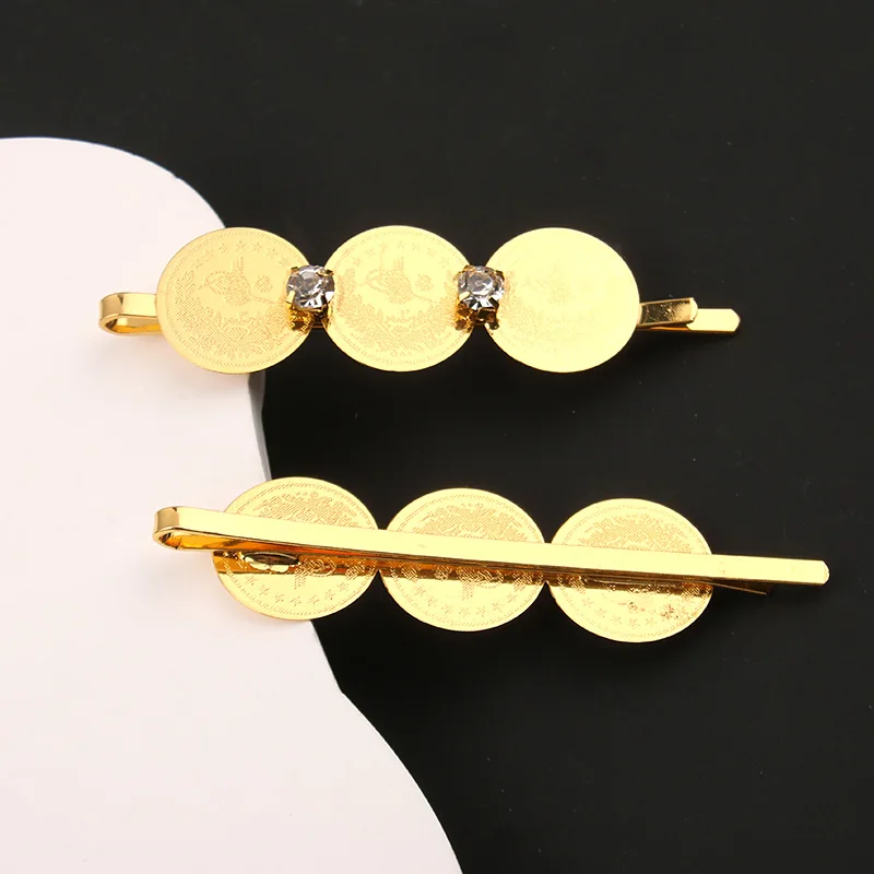 Dicai-Gold Plated Coin Barrette for Women, Ladies Headwear, Numismatic Symbol, Arabic Wedding Jewelry, Bridal Hair Accessories,