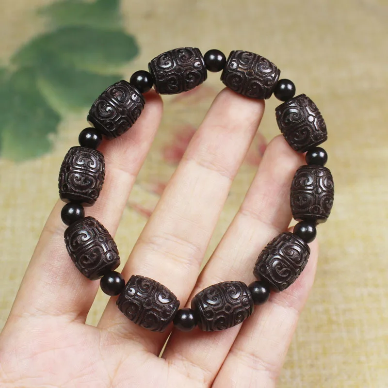 

Factory Wholesale Ebony barrel beads15*12mmEngraved Ruyi Barrel Beads Buddha Beads Prayer Beads Fashion Unisex Bracelet Natural