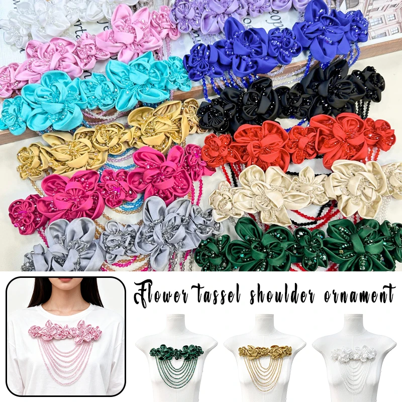 يدوية الصنع النسيج زهرة كريستال شرابات الكتف زهرة الترتر حبة بقع الخياطة الملابس فستان الزفاف DIY بها بنفسك الملحقات #1