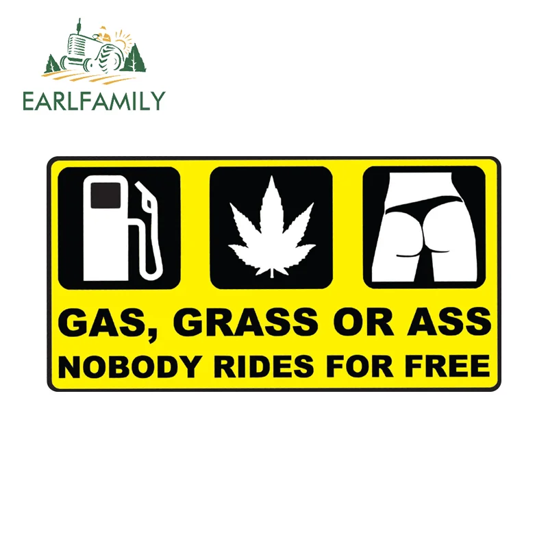 EARLFAMILY Yellow GAS ASS Car Stickers Eye Catching Sign Racing Drifting Decal Vinyl Scratch Proof Car Wiper Door Window Decor