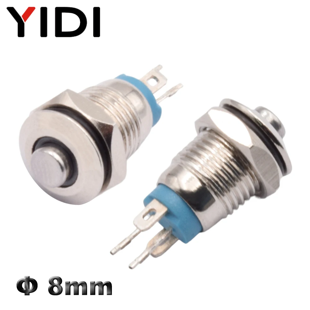 

10 шт. 8 мм металлические кнопочные переключатели ВКЛ/ВЫКЛ с латунным кольцом, 3В 12В DC 220В AC, мгновенные, с красной/синей LED-подсветкой