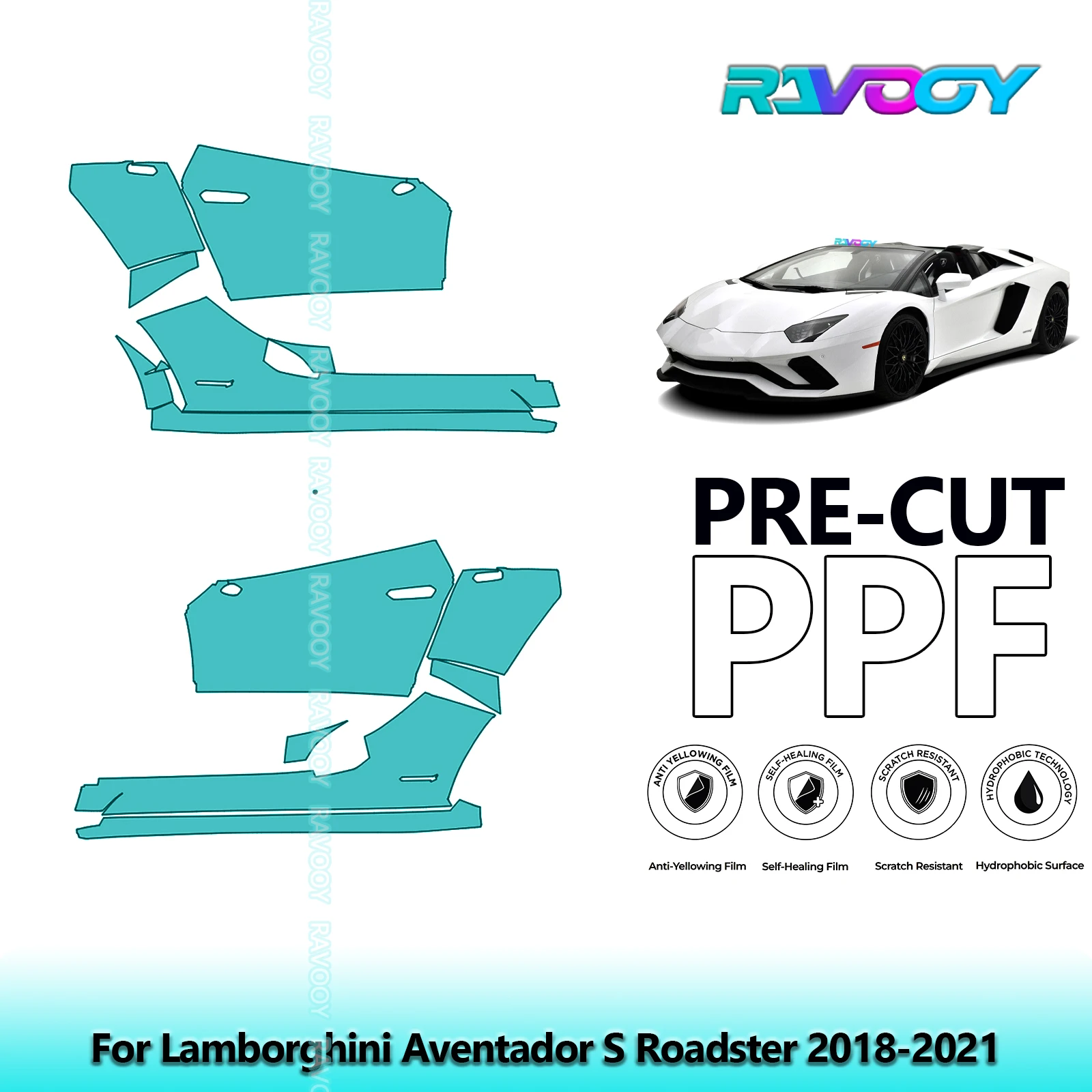 

For Lamborghini Aventador S Roadster 2018-2021 8.5mil Pre-Cut PPF Door & A/B Pillar Kit TPU Paint Protection Film Set