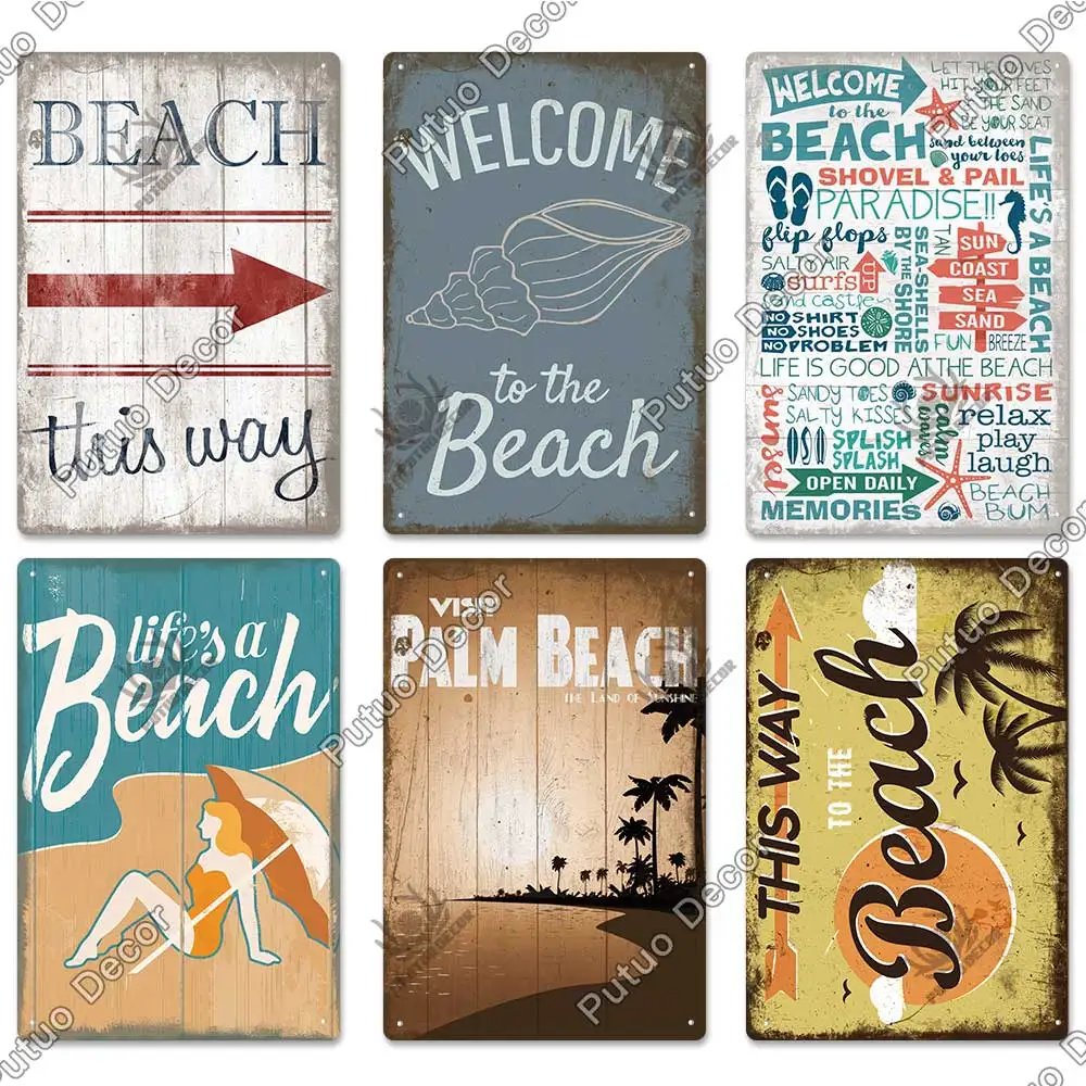 Putuo Decor Beach Slogan Vintage Tin Sign Plaque Metal Wall Art Poster for Pub Bar House Surf Club Retro Iron Paintings