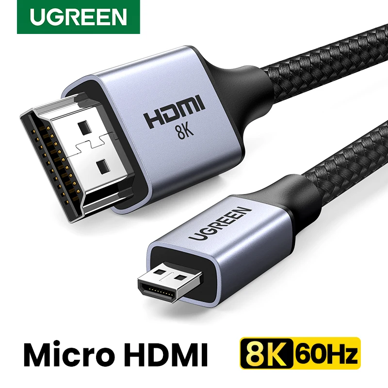 UGREEN Micro HDMI-kompatybilny z HD 8K/60Hz 4K/160Hz dla GoPro Hero Raspberry Pi 4 Sony A6000 Nikon Zfc Action Micro HD 2.1 8K