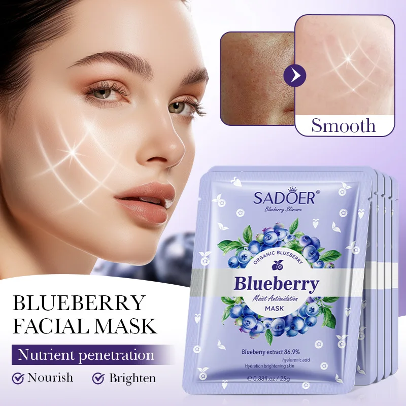 10 Pieces Blueberry Facial Masks Skin Care Hyaluronic Acid Facial Mask Moisturizing Face Mask Sheets for Beauty Facial Skin Care