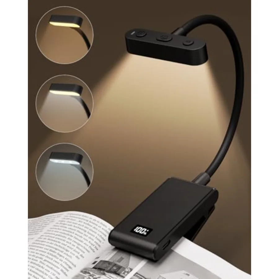 

Rechargeable Clip On Reading Lamp, 9 Led 90 Hours with Power Display, 3 Brightness Levels Eye Caring Book Lamp for Teachers Stu