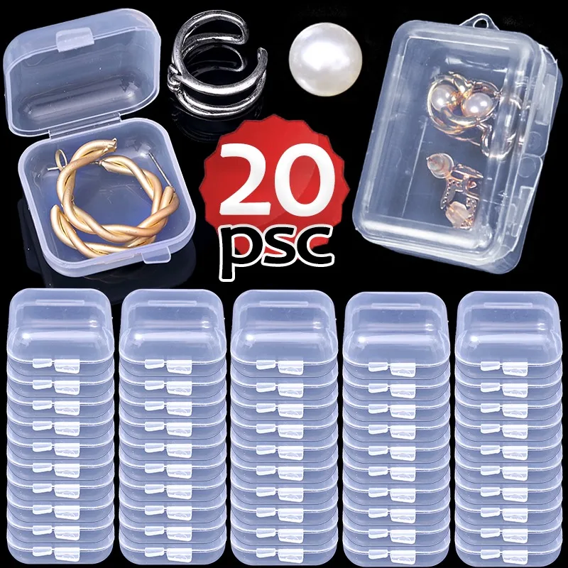 Transparent Jewelry Storage Box Small Items Open Cover Mini Boxes Rings Jewels Earring Portable Square Case Jewelry Packaging