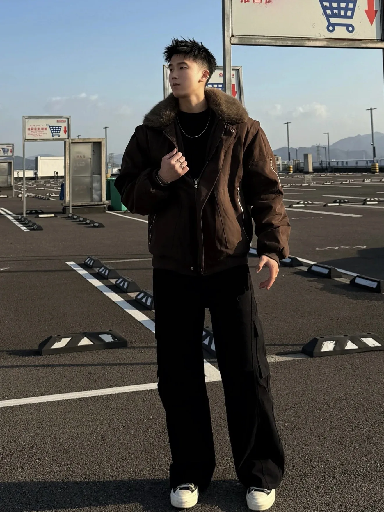 

American Retro Thiened Cotton Jaet Men's Winter Warm Sli Workwear Coat with Collar Hipster Faionable Casual Wear