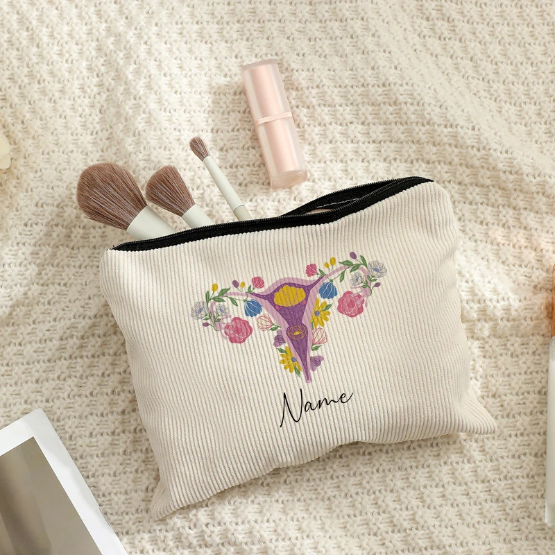 

Personalized Art Uterine Vaginal Pattern Corduroy Cosmetic Bag Customized Gynecological Midwife Nurse Gift Thank You Gift