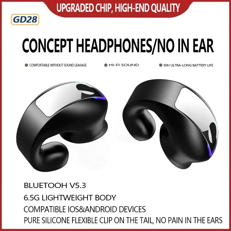 SK GD28 Bone Conduction TWS Headphones Bluetooth V5.3 Ear Clip Lightweight Business Sports Game Headset with Mic Noise Reduction