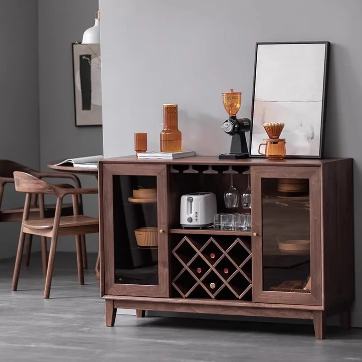 

Nordic black walnut dining side cabinet simple modern living room tea cabinet dining room solid wood gl