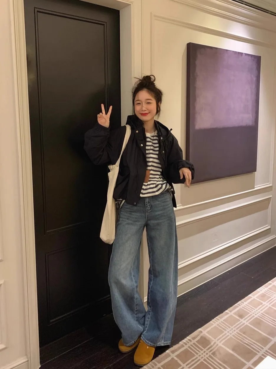 

Женская свободная куртка с капюшоном Bla, весенняя повседневная ветровка на молнии, однотонная, укороченная, для работы и поездок