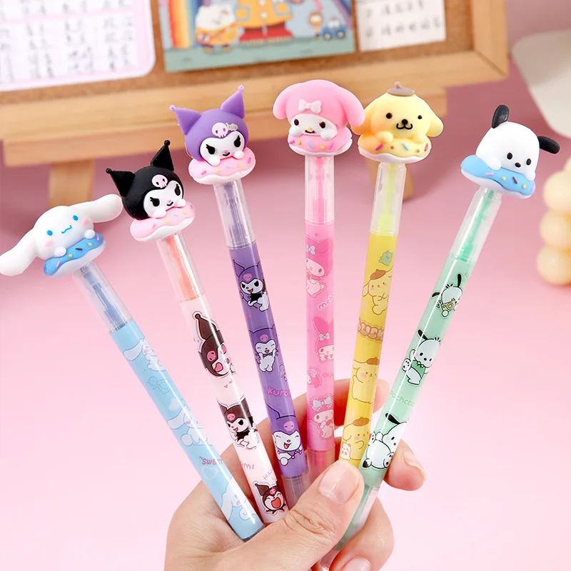 36 pcs/lot Sanrio Kuromi Melody Highlighter 6 Colors Double Head Fluorescent Marker Liner Drawing Pens Office School Supplies