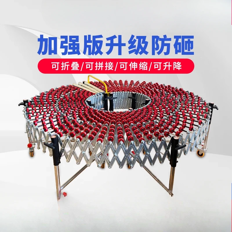 Unloading tool, telescopic conveyor, transport slide, adjustable folding equipment