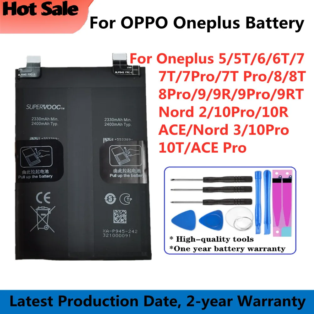 

Original Battery For Oneplus 5 5T 6 6T 7 7Pro 7T Pro 8 8T 8Pro 9 9R 9Pro 9RT Nord 2 / 10T 10 Pro 10R ACE /Nord 3 / ACE Pro Phone