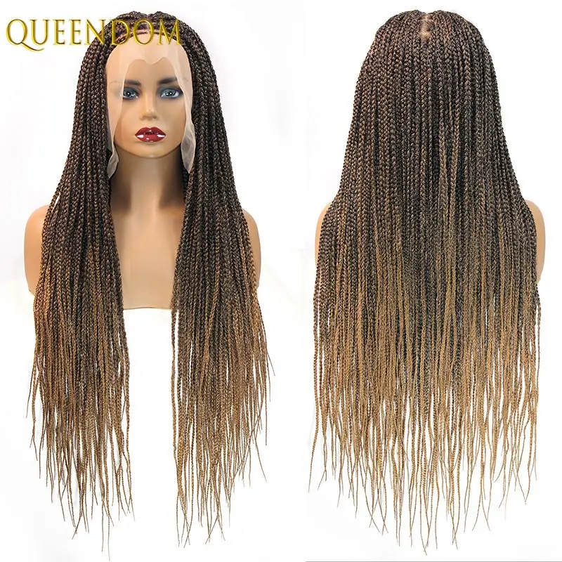 32 zoll Synthetische Volle Spitze Geflochtene Perücken Für Schwarze Frauen Ombre 1B27 Zöpfe Spitze Perücken Göttin Böhmischen Box Braid Locs perücke