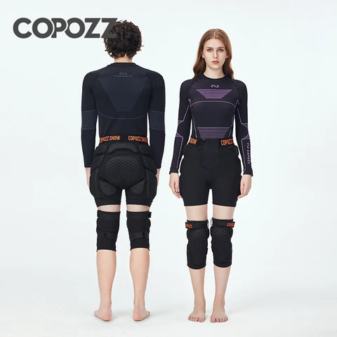 COPOZZ Новая улучшенная версия: Защитные наколенники и накладки на бедра для катания на лыжах и коньках, регулируемые защитные шорты с подкладкой для бедер
