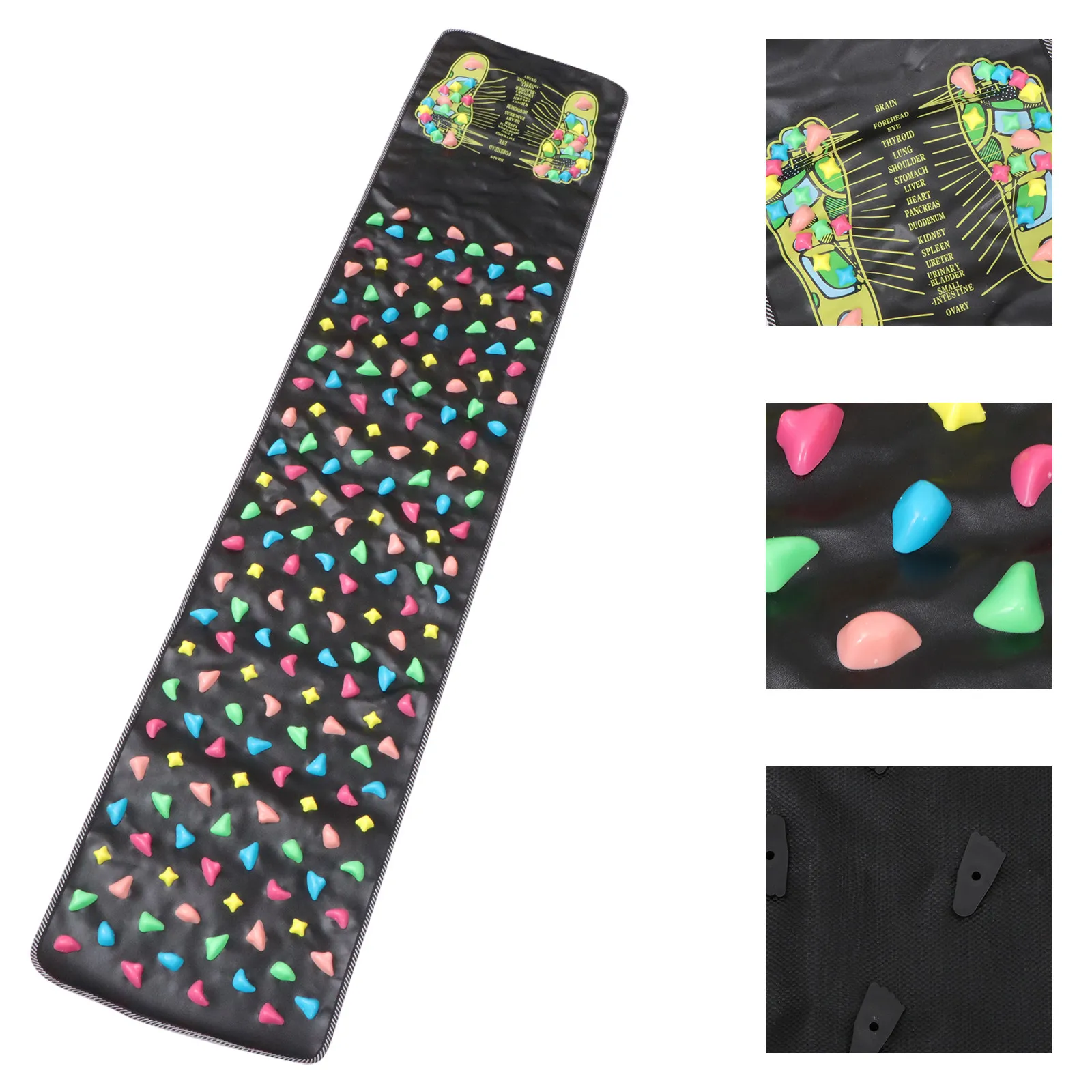 Stone Foot Massage Mat Acupressure Reflexology Walking Mat for Pain Relief Stress Reduction Muscle Tension Relaxation 175x35cm